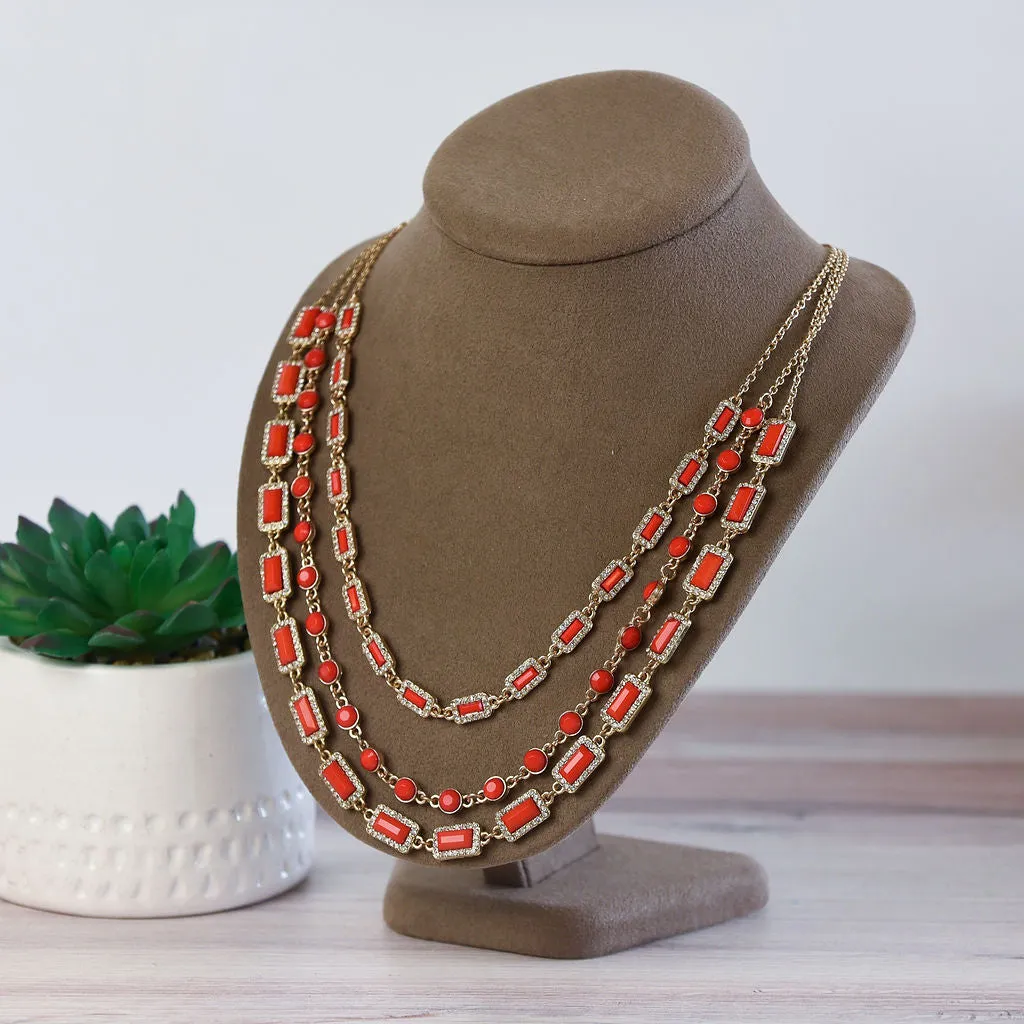 Courtney Triple Strand Jewel Statement Necklace