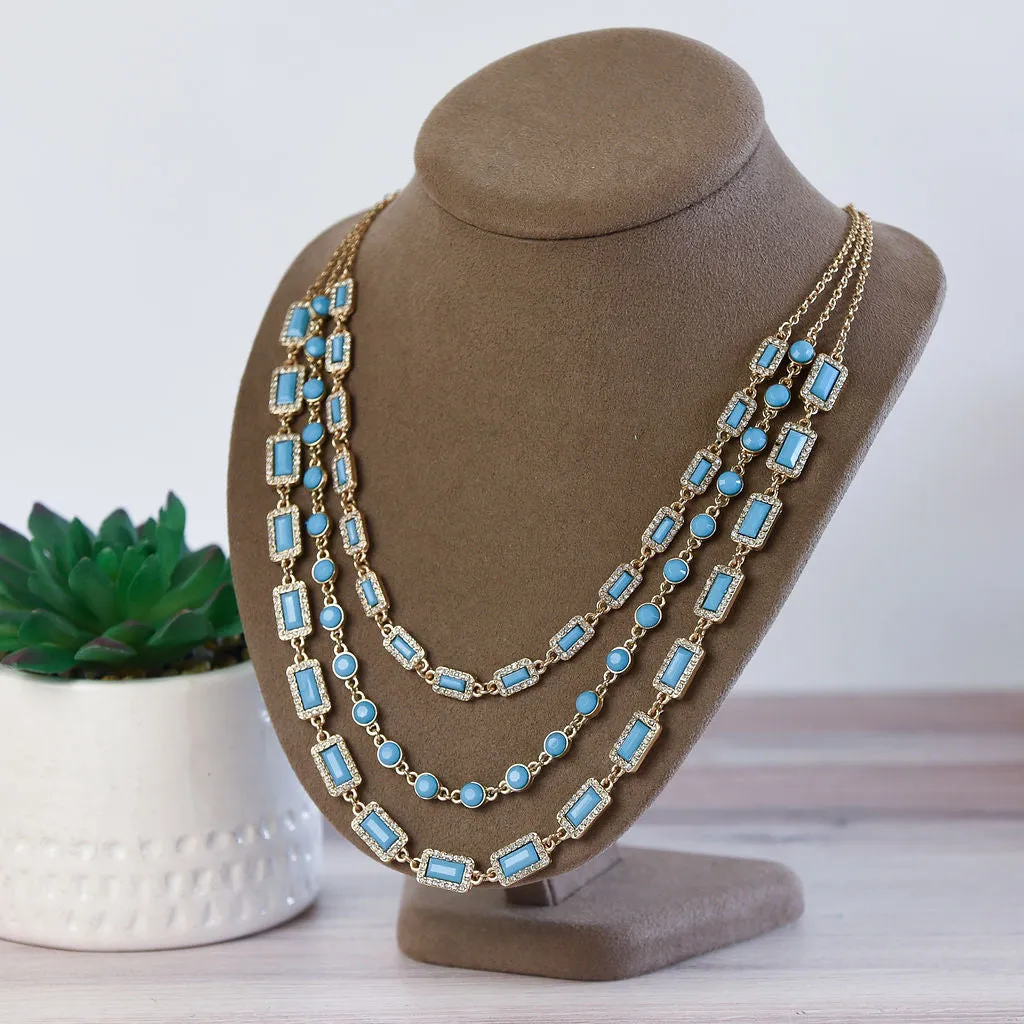 Courtney Triple Strand Jewel Statement Necklace