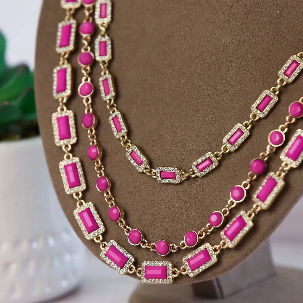 Courtney Triple Strand Jewel Statement Necklace