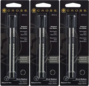 Cross Ballpoint Pen Refill in Black - Medium Point - 3 Packs of 2