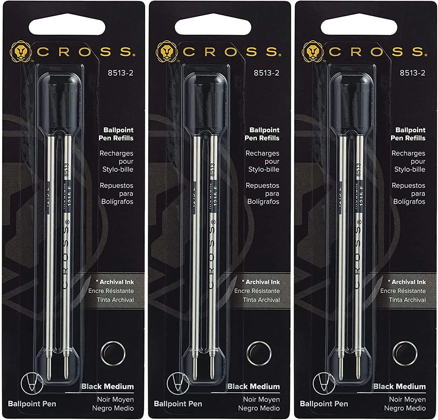 Cross Ballpoint Pen Refill in Black - Medium Point - 3 Packs of 2