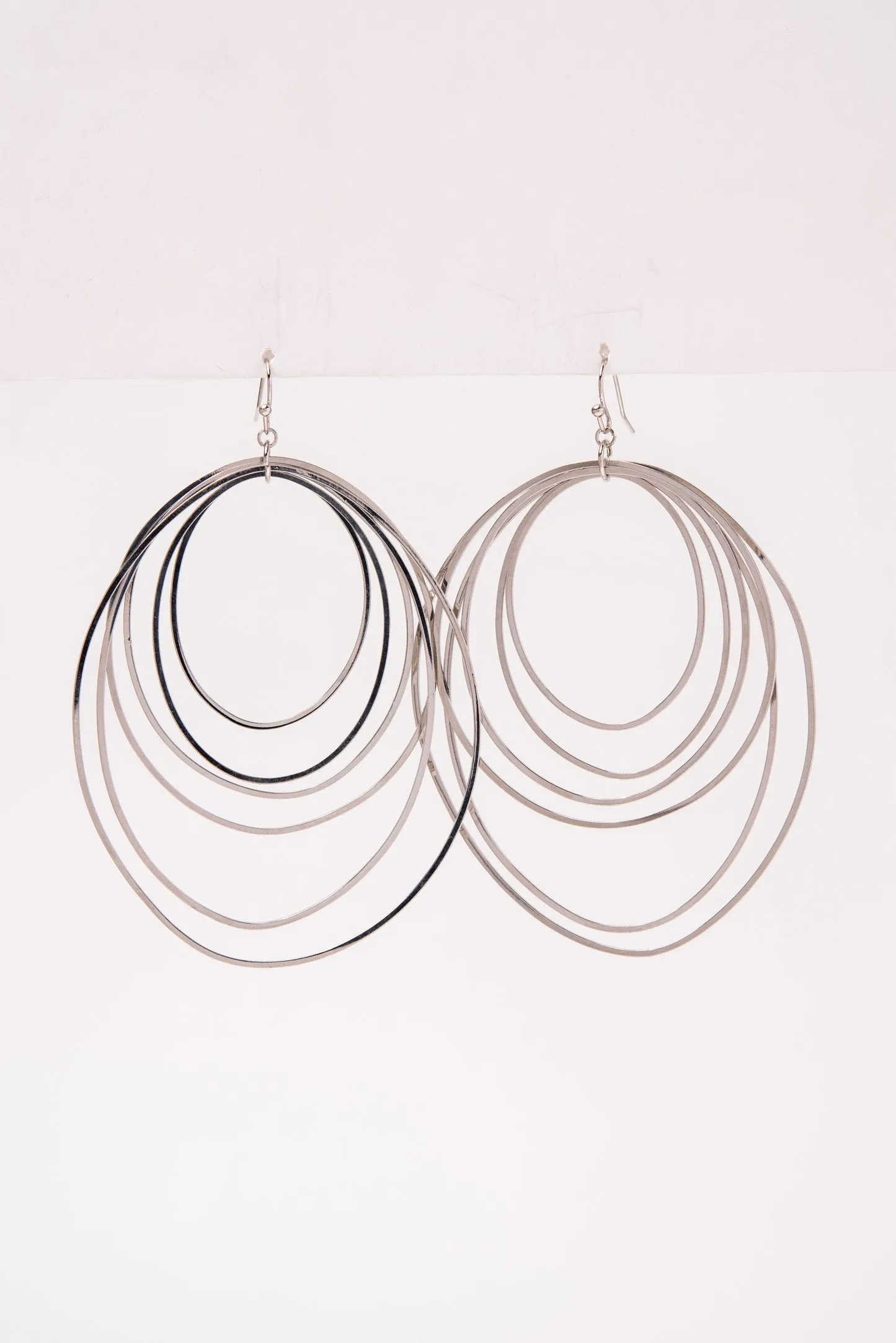 Dawna Layered Multi Ring Open Circle Hook Earrings- Silver