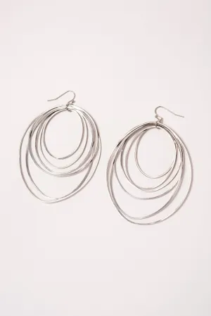 Dawna Layered Multi Ring Open Circle Hook Earrings- Silver