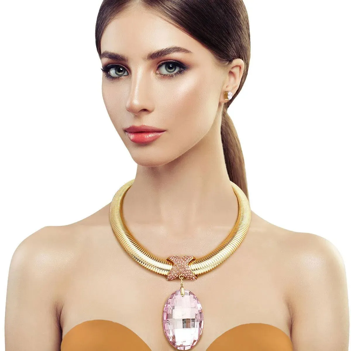 Dazzling Pink Teardrop Necklace Set for Special Occasions