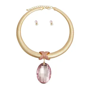 Dazzling Pink Teardrop Necklace Set for Special Occasions