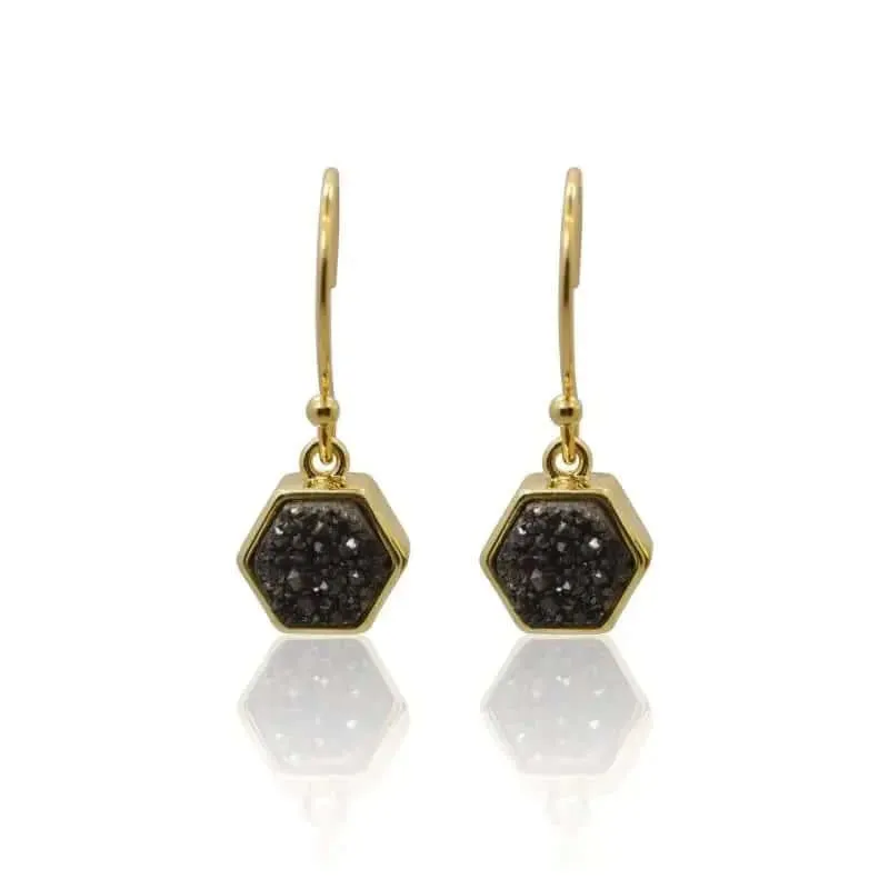 Druzy Hex Black Agate Earrings