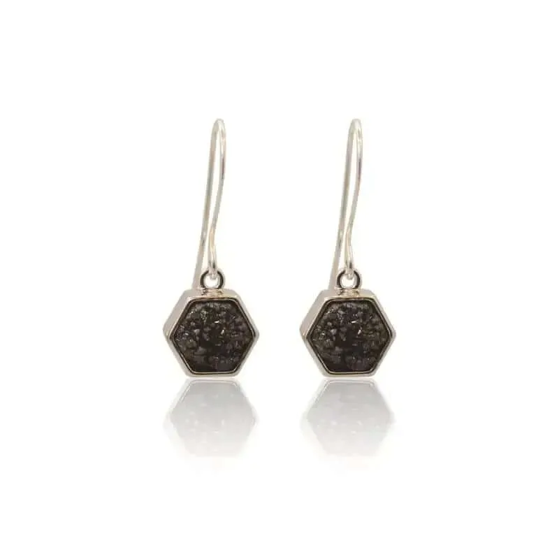 Druzy Hex Black Agate Earrings