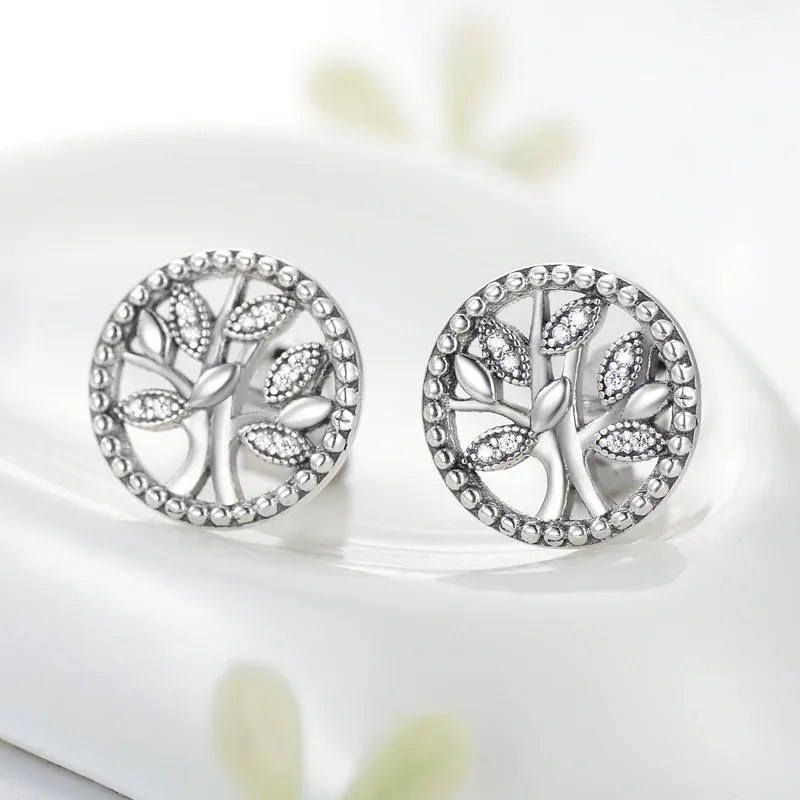 Elegant Sterling Silver Tree of Life Stud Earrings