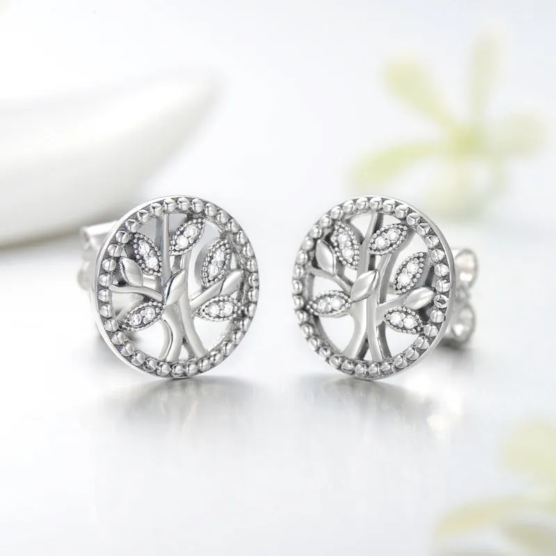 Elegant Sterling Silver Tree of Life Stud Earrings