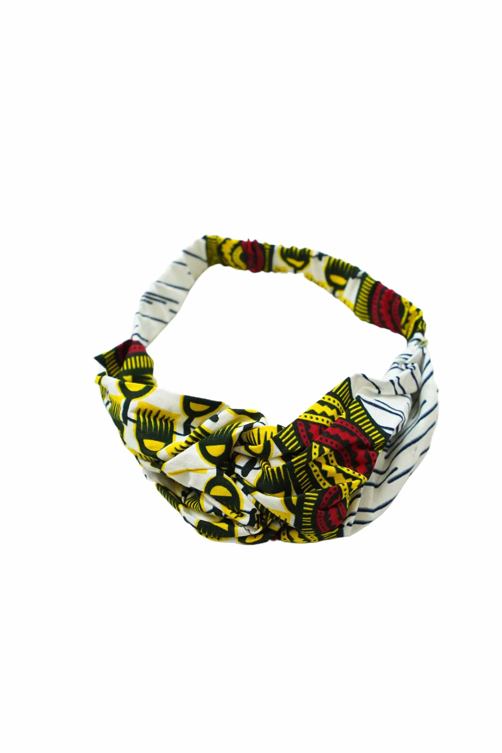 Esosa Turban Headband White and Yellow African Ankara Wax Cotton Print