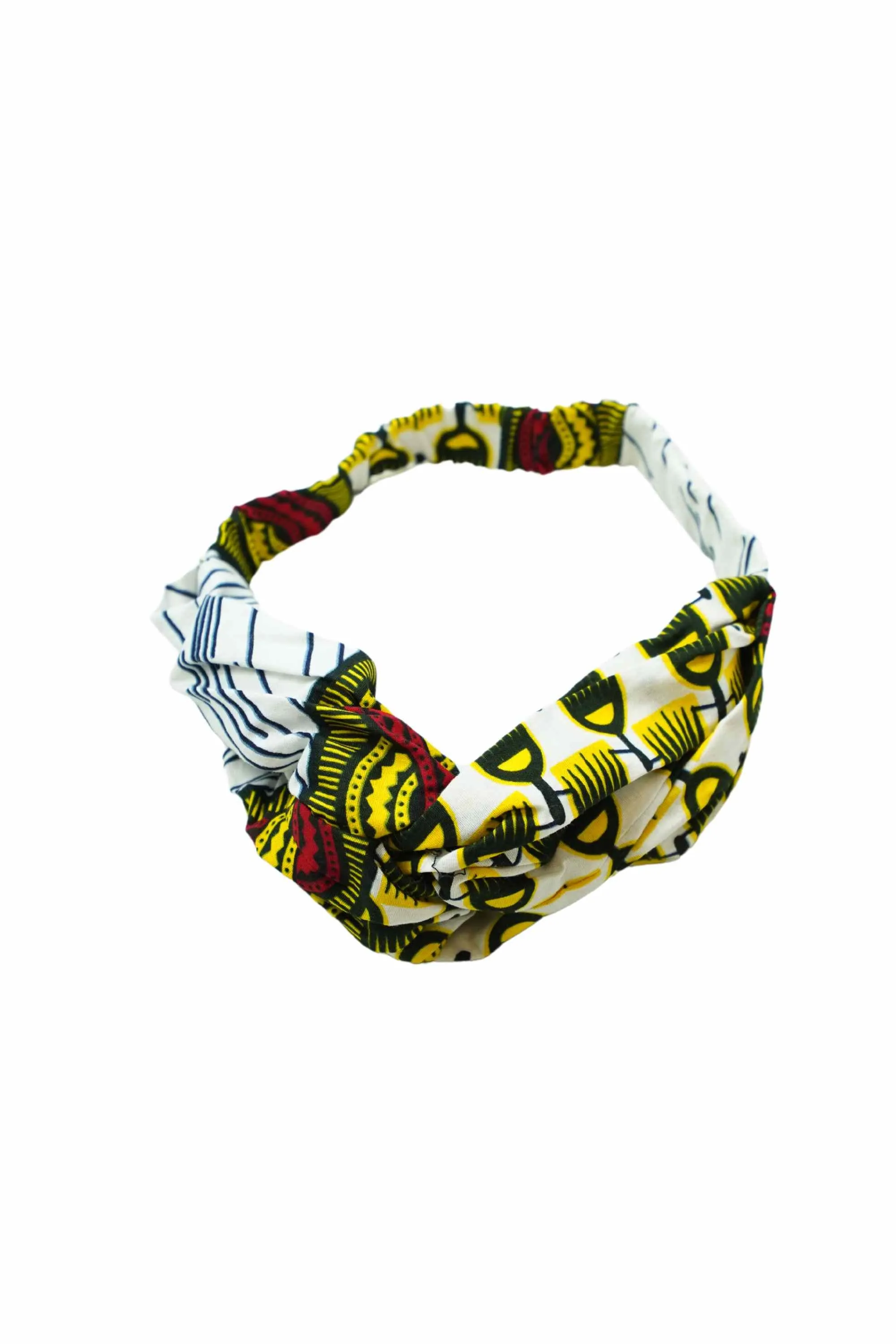 Esosa Turban Headband White and Yellow African Ankara Wax Cotton Print