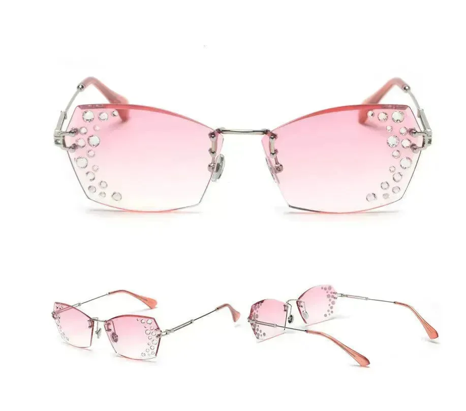 Fashion Trendy Classy Frameless cut-edge sunglasses for Women with mirror-set flash diamonds