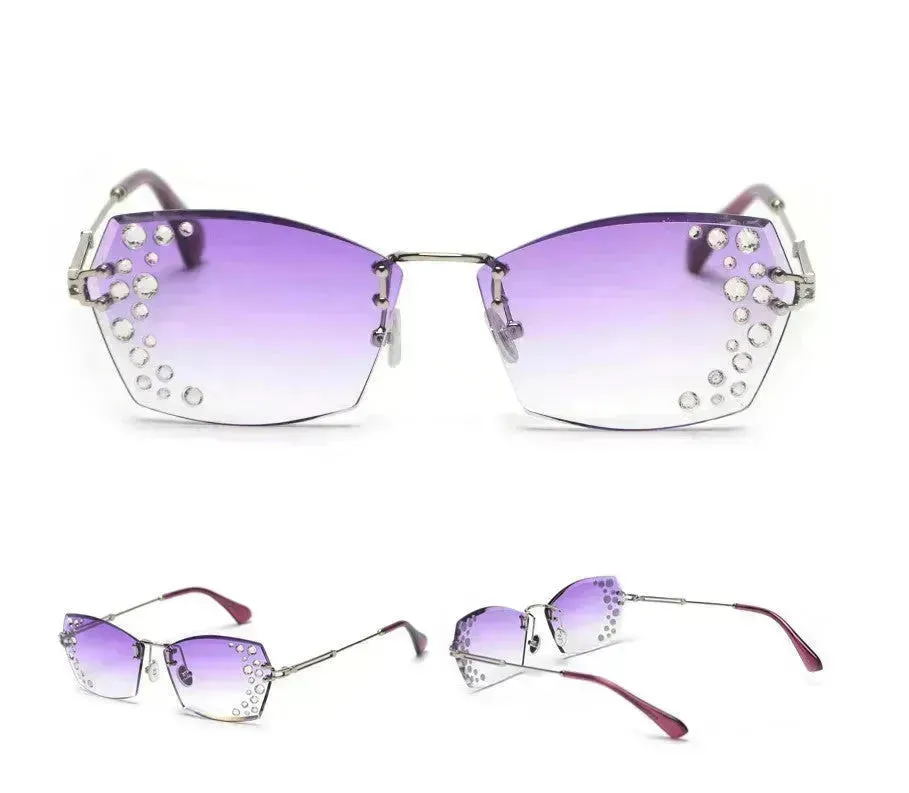 Fashion Trendy Classy Frameless cut-edge sunglasses for Women with mirror-set flash diamonds