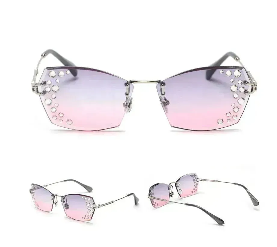 Fashion Trendy Classy Frameless cut-edge sunglasses for Women with mirror-set flash diamonds