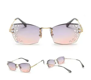 Fashion Trendy Classy Frameless cut-edge sunglasses for Women with mirror-set flash diamonds