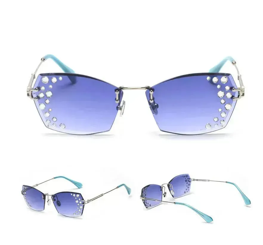 Fashion Trendy Classy Frameless cut-edge sunglasses for Women with mirror-set flash diamonds