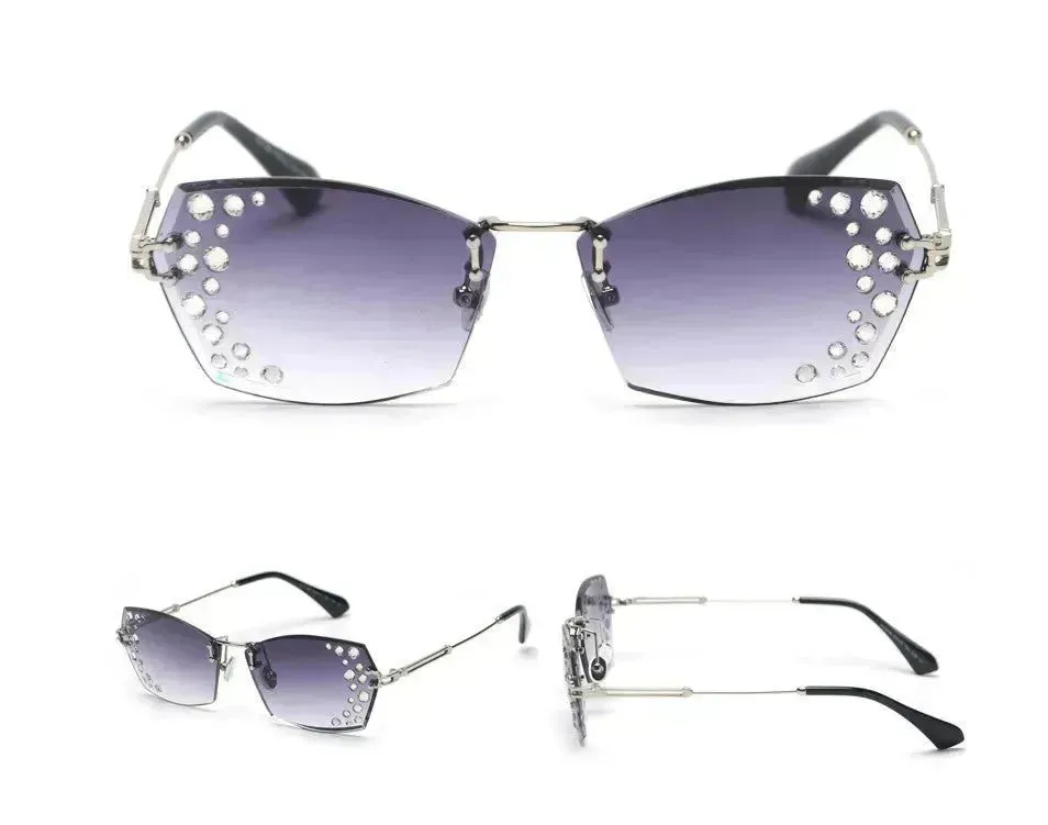 Fashion Trendy Classy Frameless cut-edge sunglasses for Women with mirror-set flash diamonds