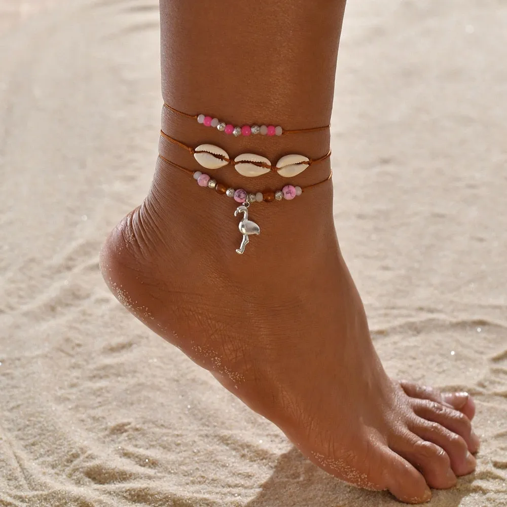 Female Bohemian Shell Heart Summer Anklets For Women Tortoise Ankle Bracelets Girls Barefoot on Leg Chain Jewelry Gift