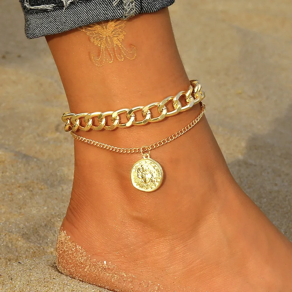 FNIO Bohemia Chain Anklets for Women Foot Accessories 2021 Summer Beach Barefoot Sandals Bracelet ankle on the leg Female