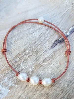 Freshwater Pearl Leather Anklets