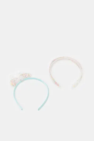 Girls Blue And White Embellished Headband Set (Pack of 2)