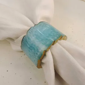 Glamour Resin Napkin Ring In Aqua & Gold, Set of 4