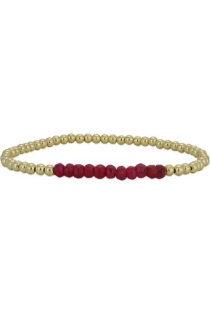 Gold Beaded 3mm Bracelet with Rubies