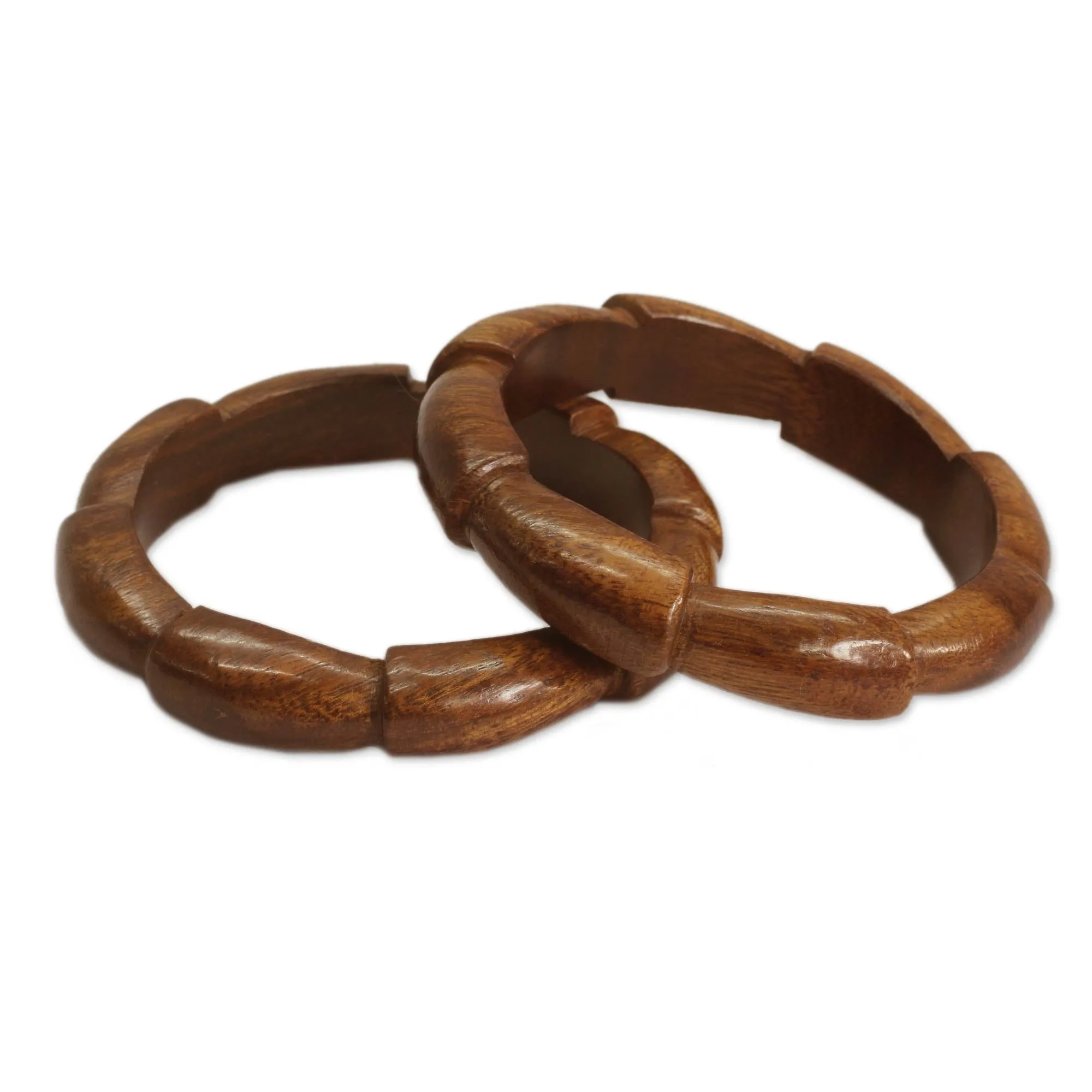 Handmade Wood Bangle Bracelets (Pair) - Forest Suns | NOVICA