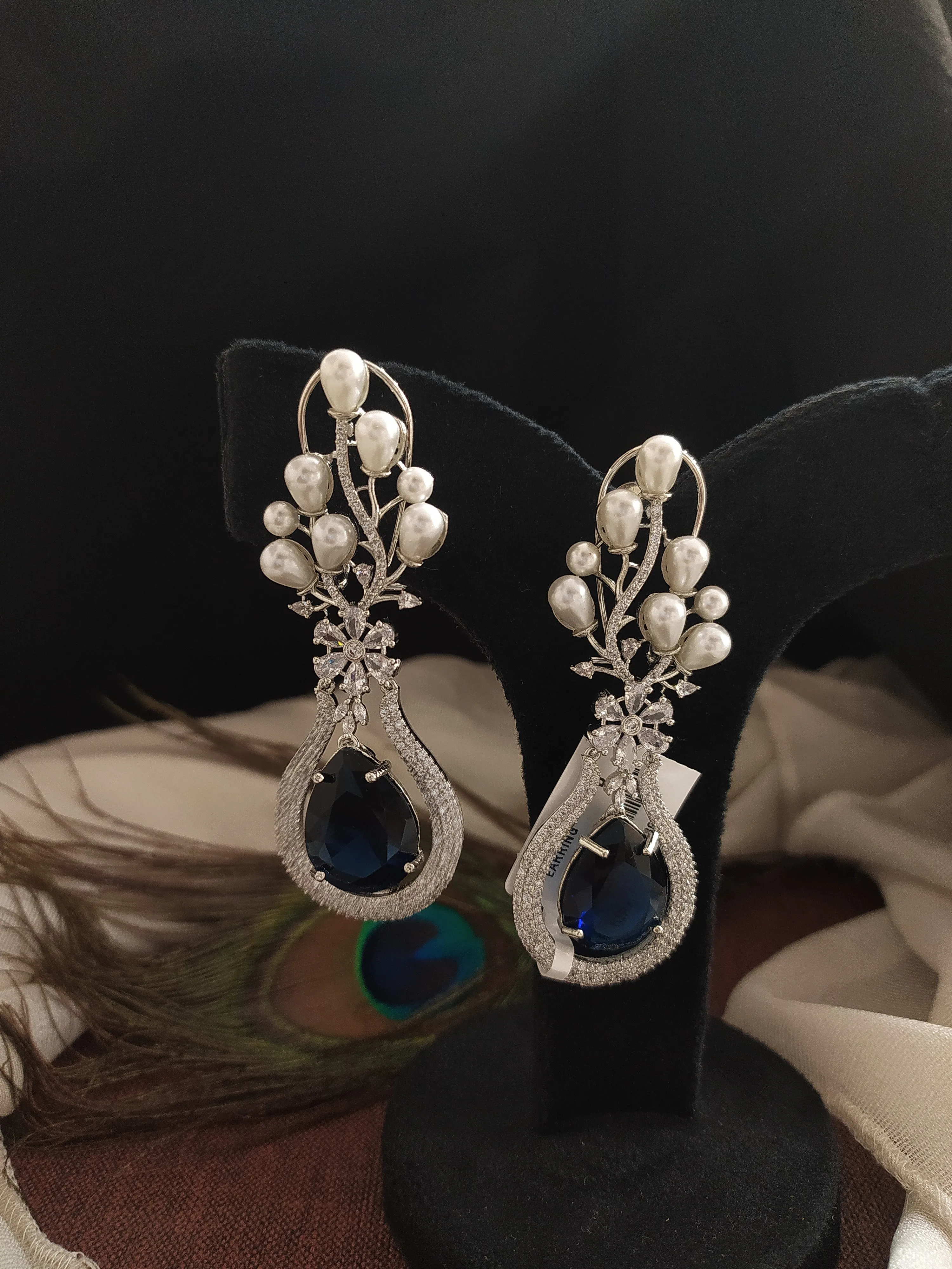 High-end Beautiful American Diamond & Pearl Dangling Earrings