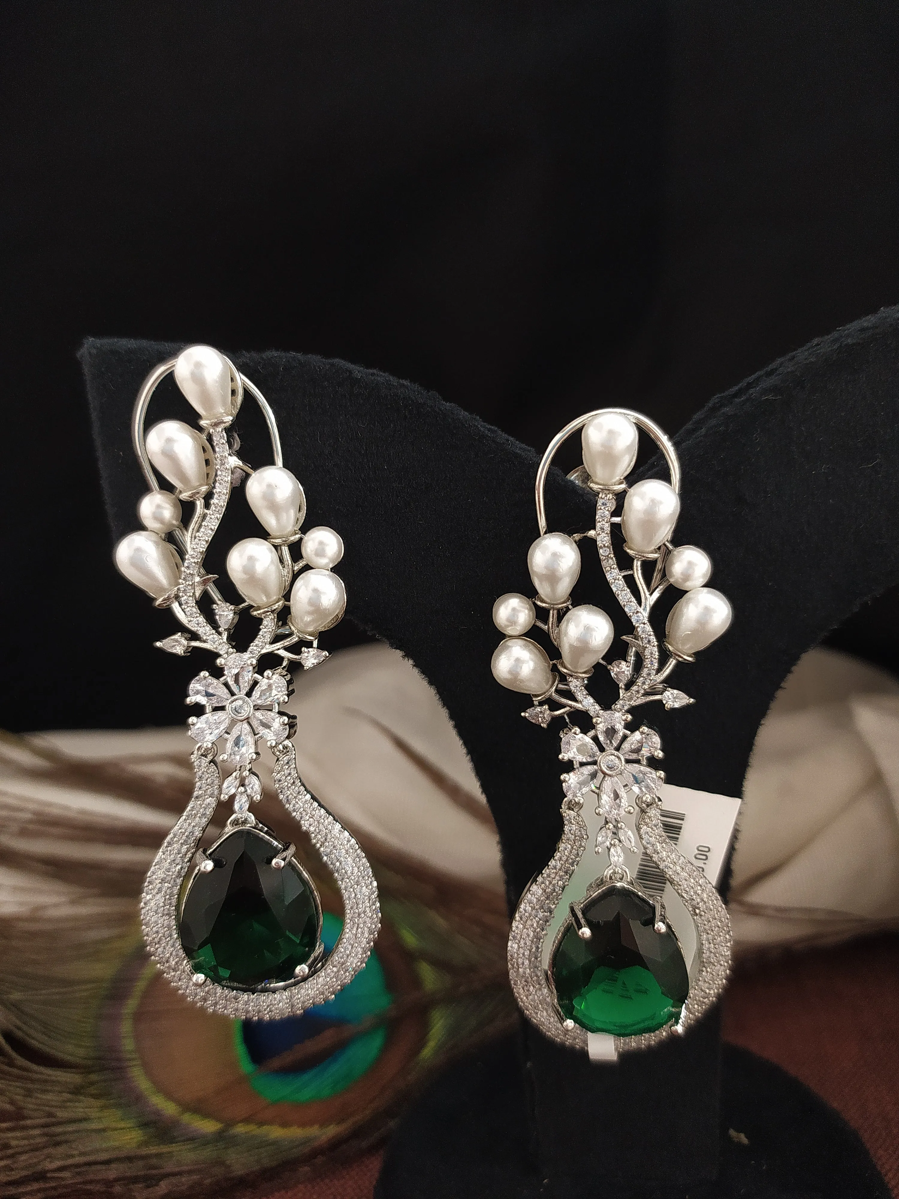 High-end Beautiful American Diamond & Pearl Dangling Earrings