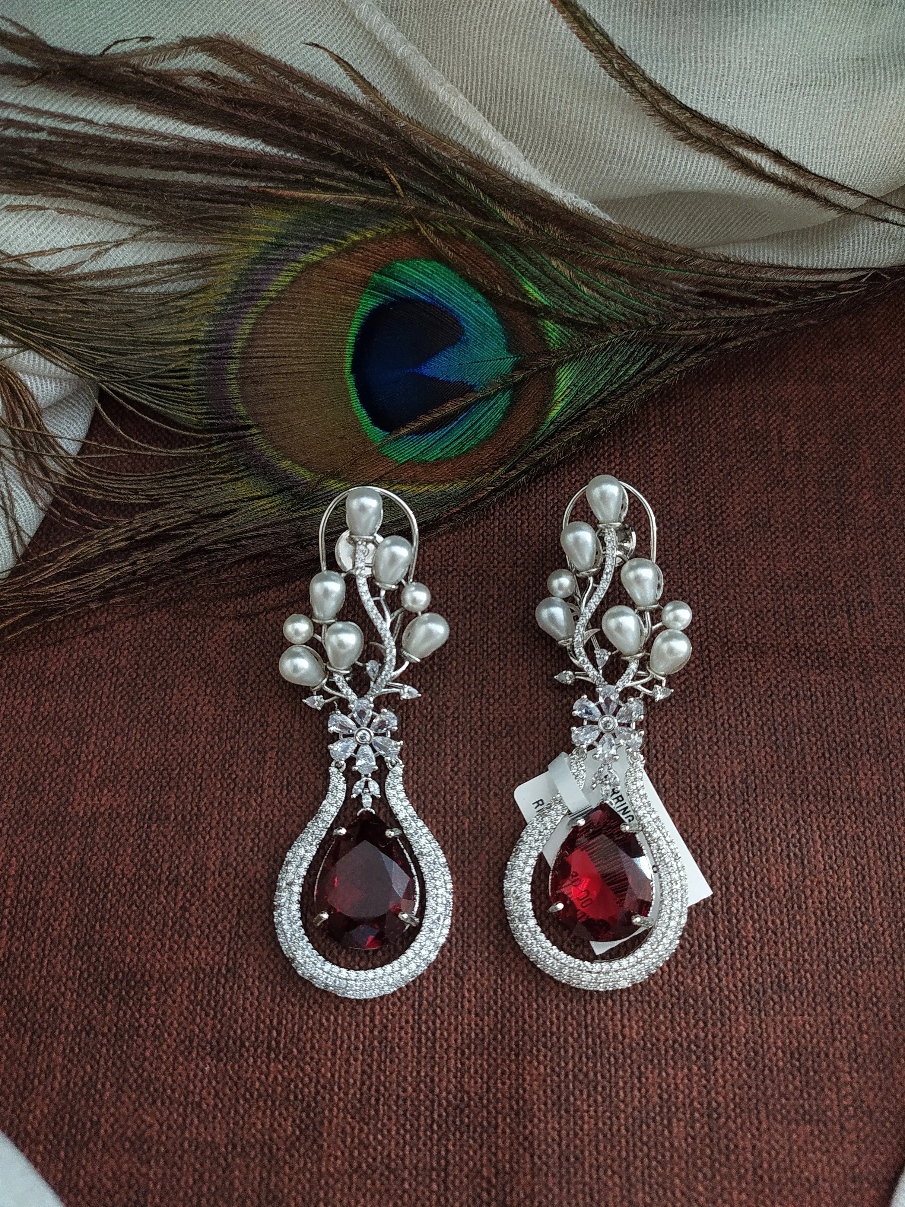 High-end Beautiful American Diamond & Pearl Dangling Earrings