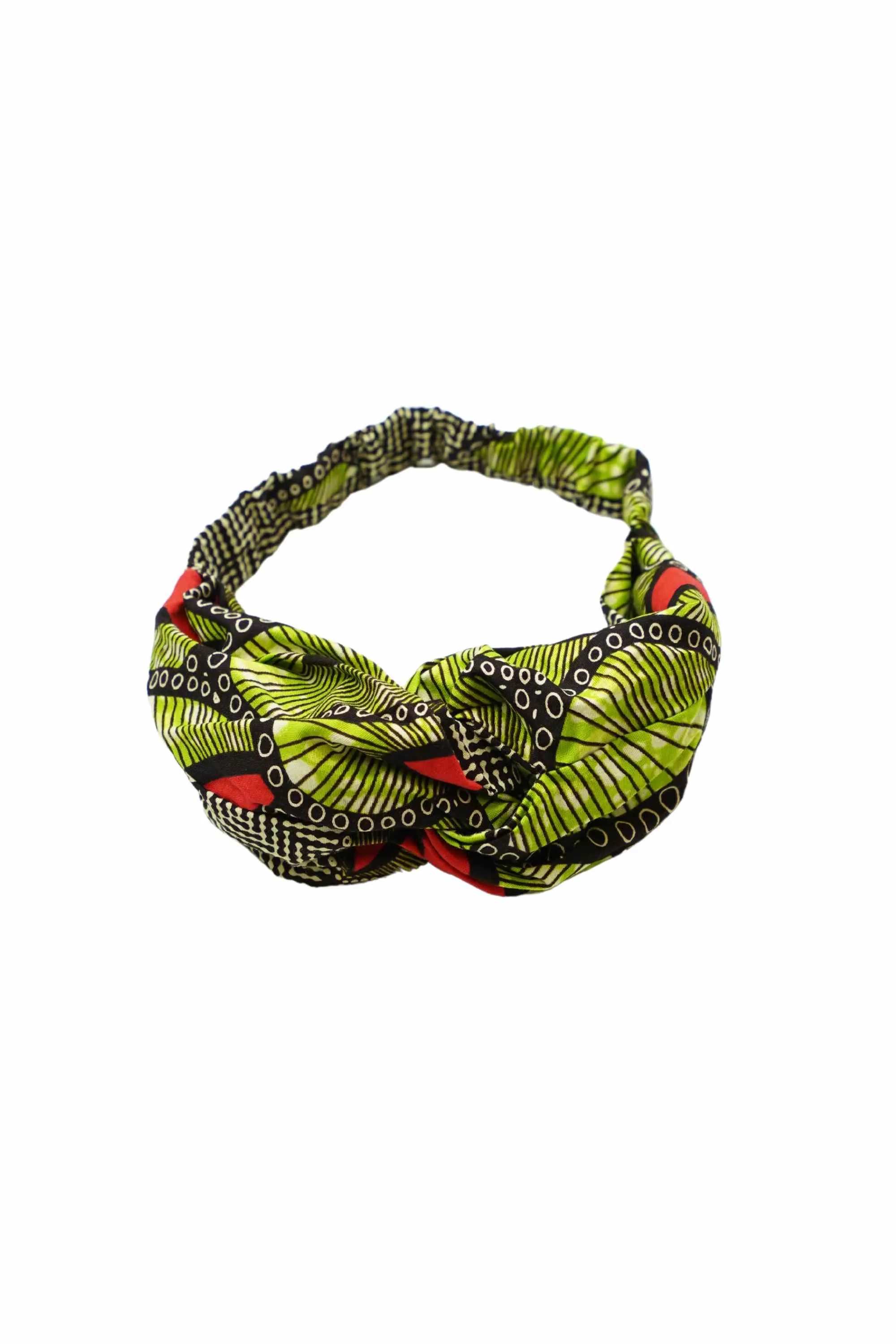 Ime Turban Headband Green and Red African Ankara Wax Cotton Print