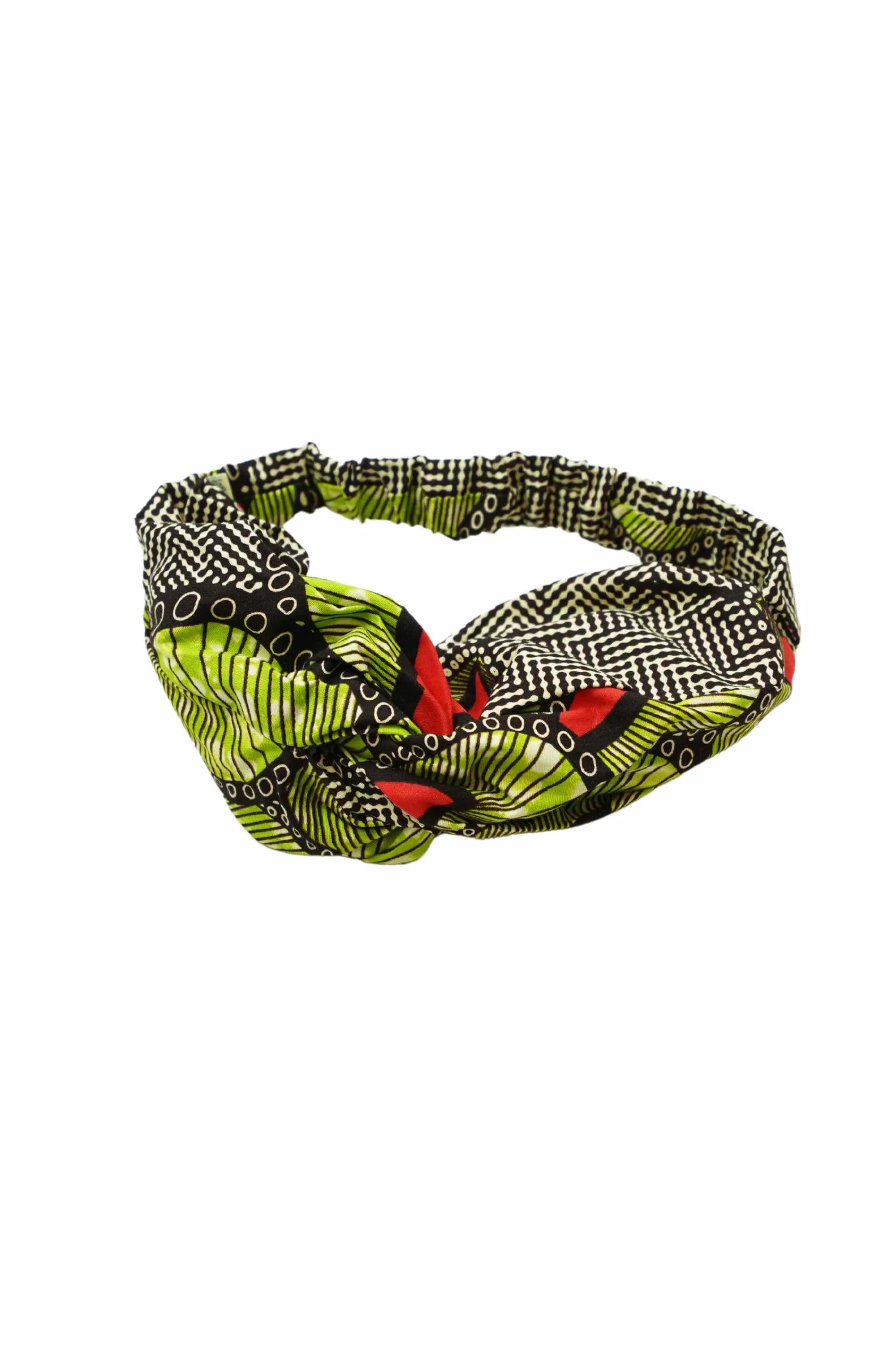 Ime Turban Headband Green and Red African Ankara Wax Cotton Print