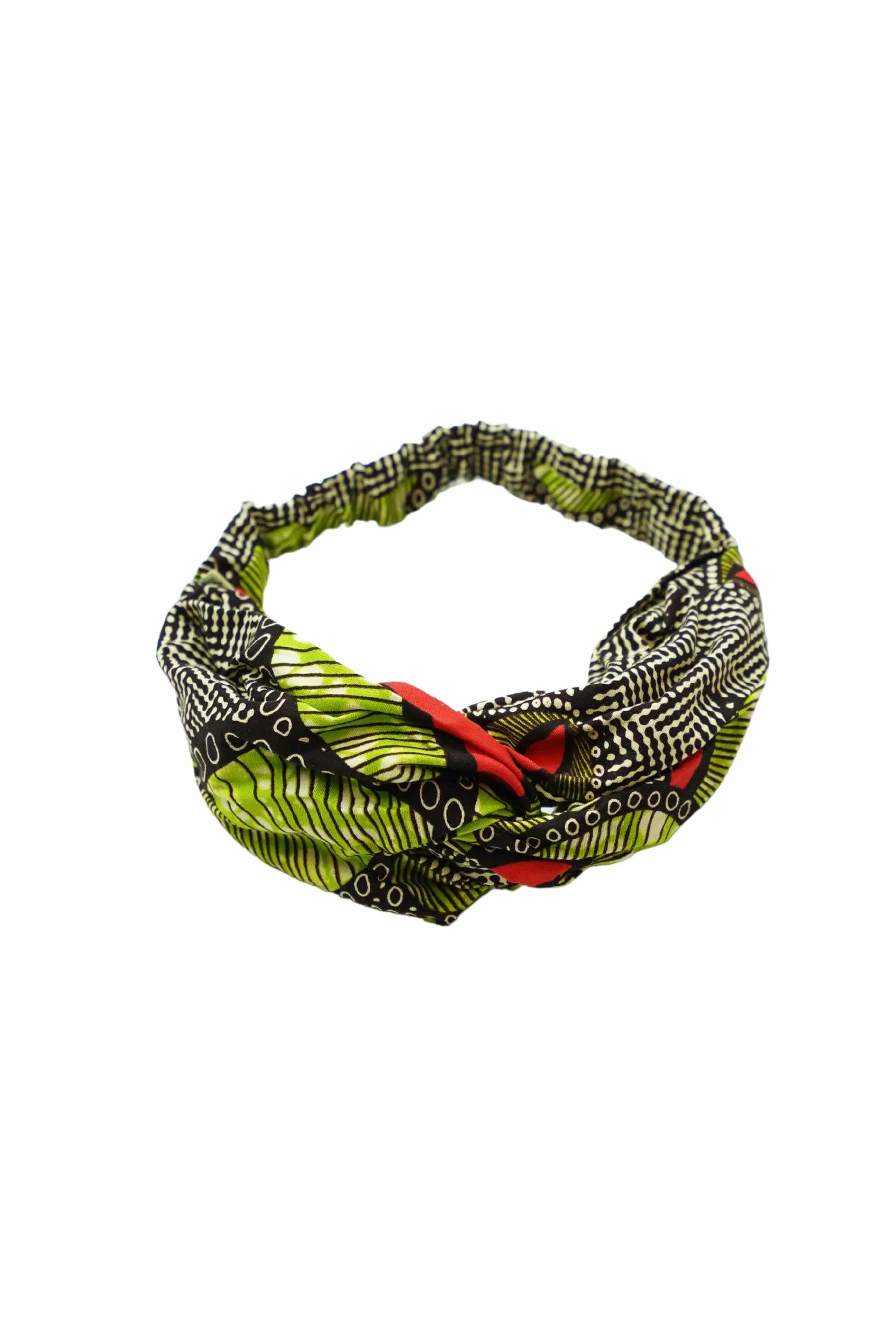 Ime Turban Headband Green and Red African Ankara Wax Cotton Print