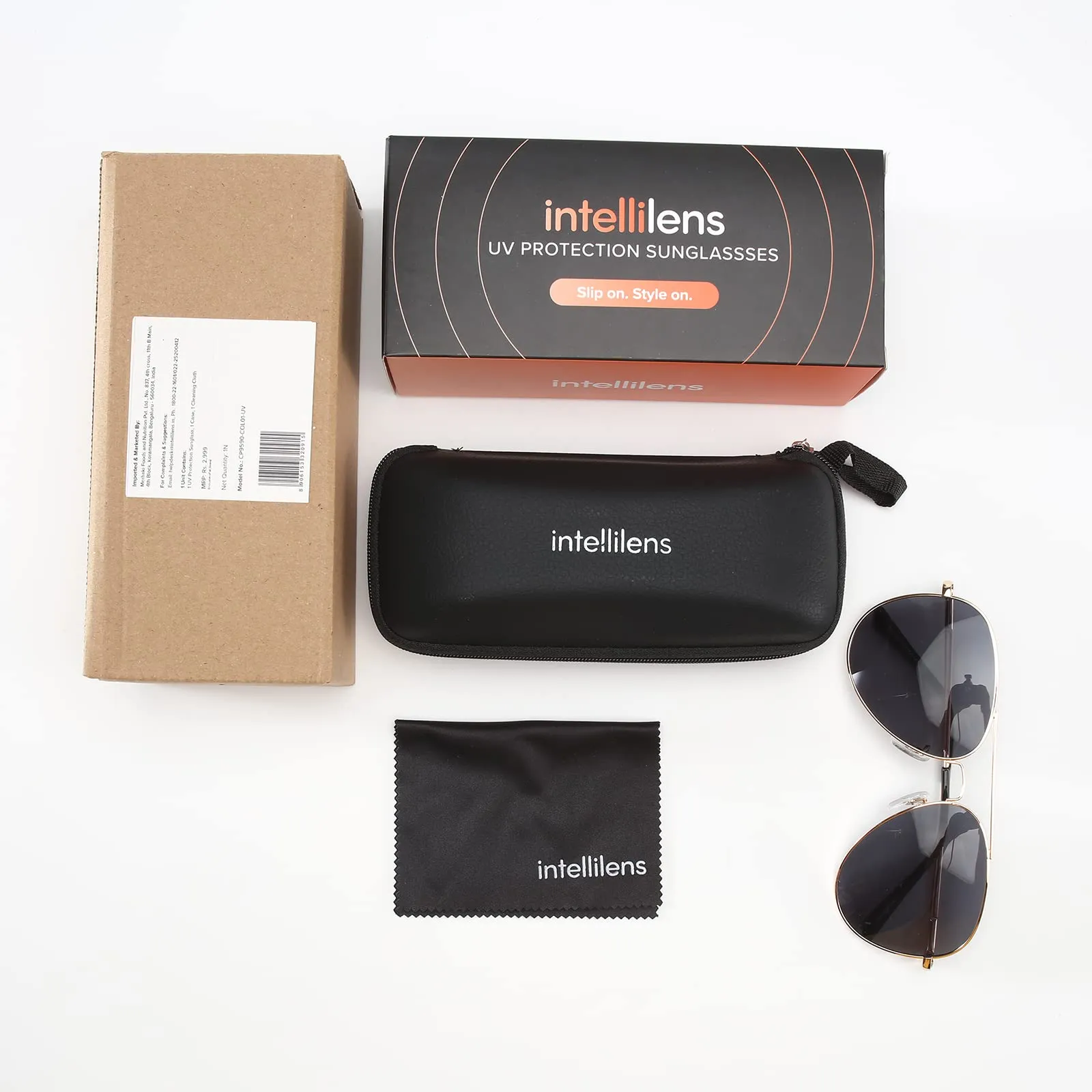 Intellilens | Branded Latest and Stylish Sunglasses | 100% UV Protected | Light Weight, Durable, Premium Looks | Men & Women | Black Lenses | Aviator | Large