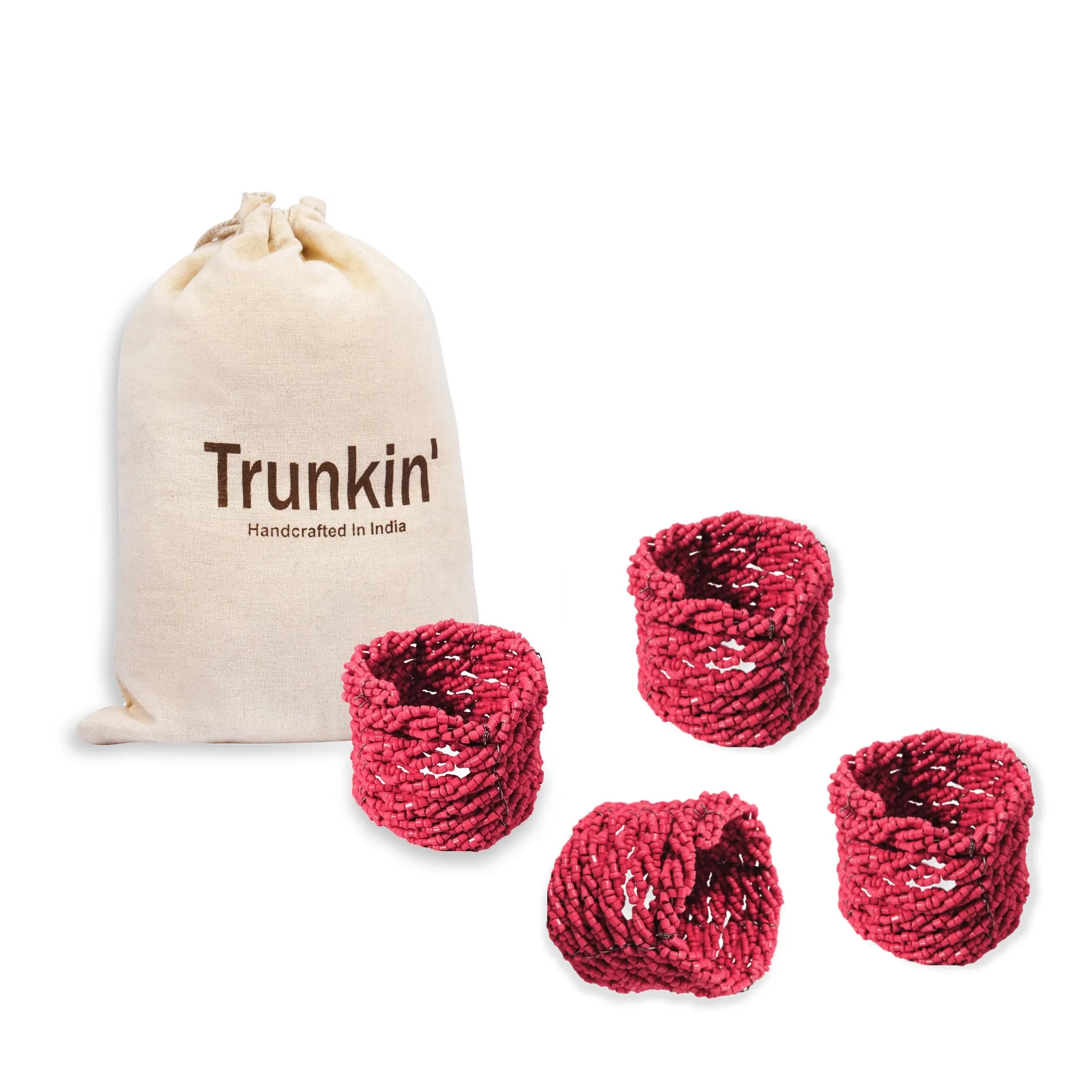 Jute Coil Napkin Ring in Pink, Set of 4