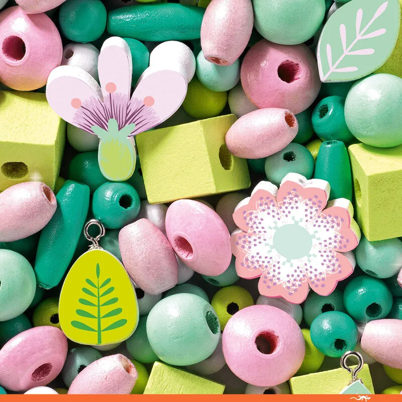 Leaves and Flowers Wooden Beads Jewellery Making Kids Craft Set - Djeco