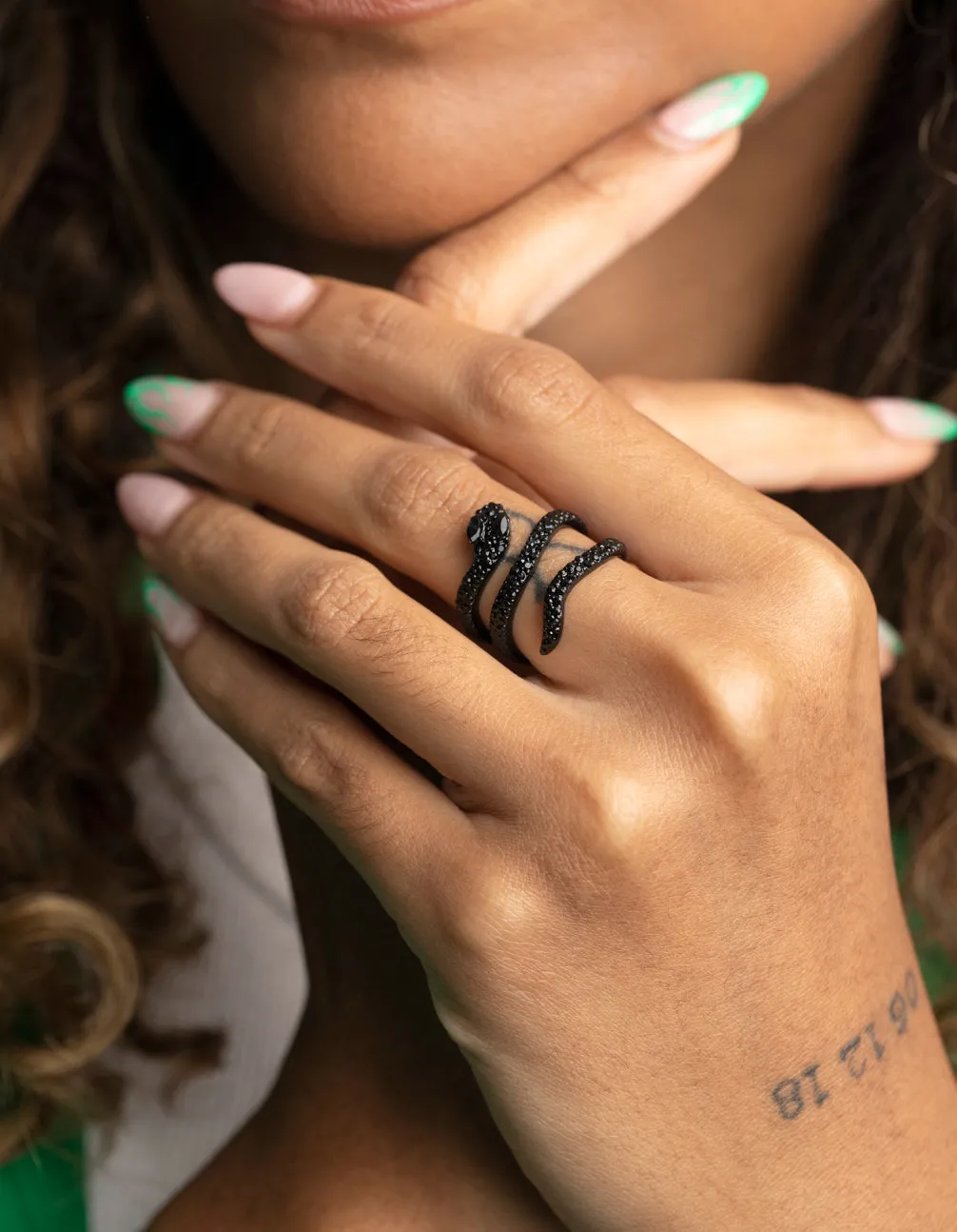 Matte Black Diamante Snake Ring