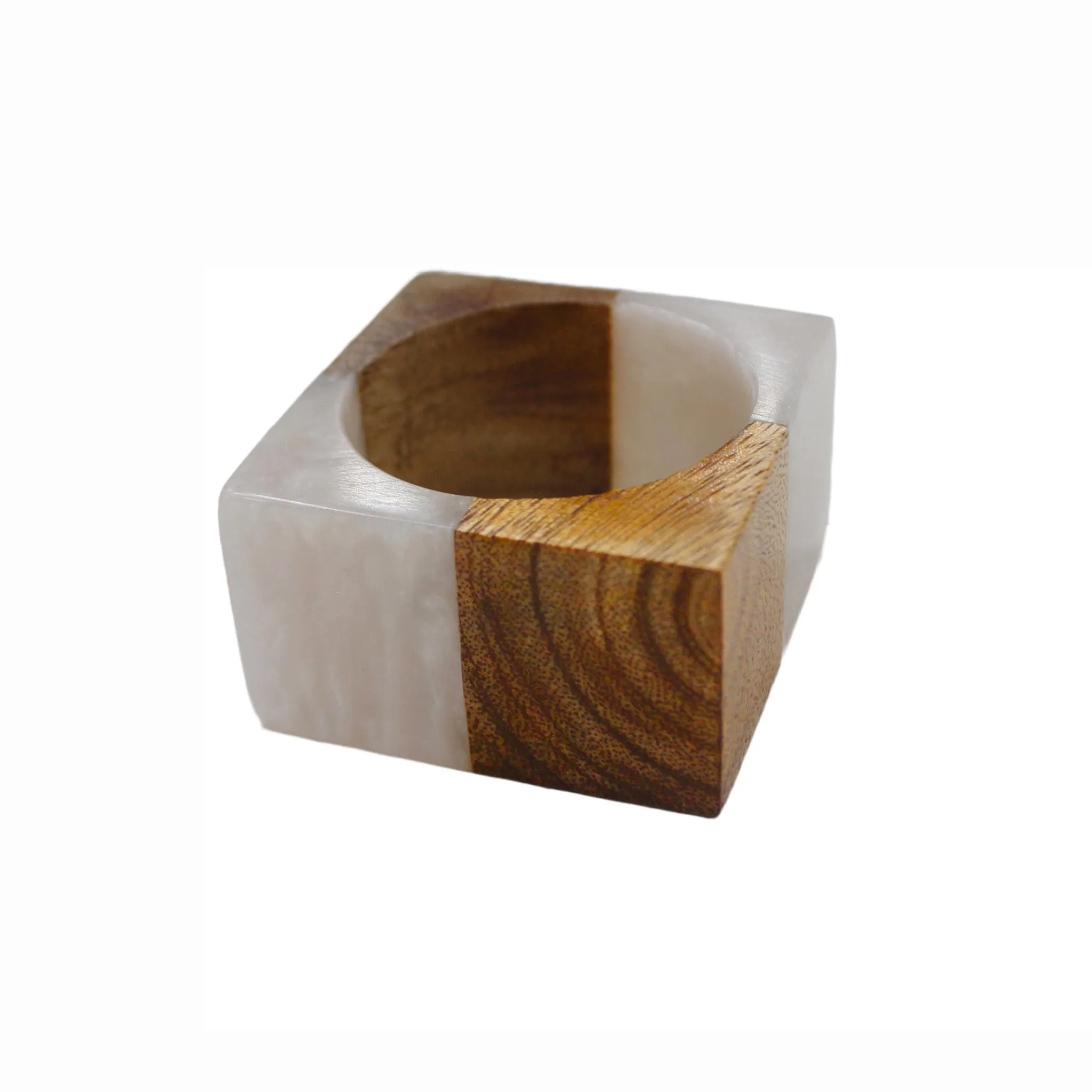 Natural Mango Wood Resin Napkin Ring in White, Set of 4