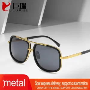 New men's personalized double-beam men's sunglasses, retro anti-UV driving sunglasses