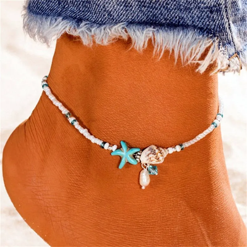 New Shell Beads Starfish Anklets for Women Beach Anklet Leg Bracelet Handmade Bohemian Foot Chain Boho Jewelry Sandals Gift