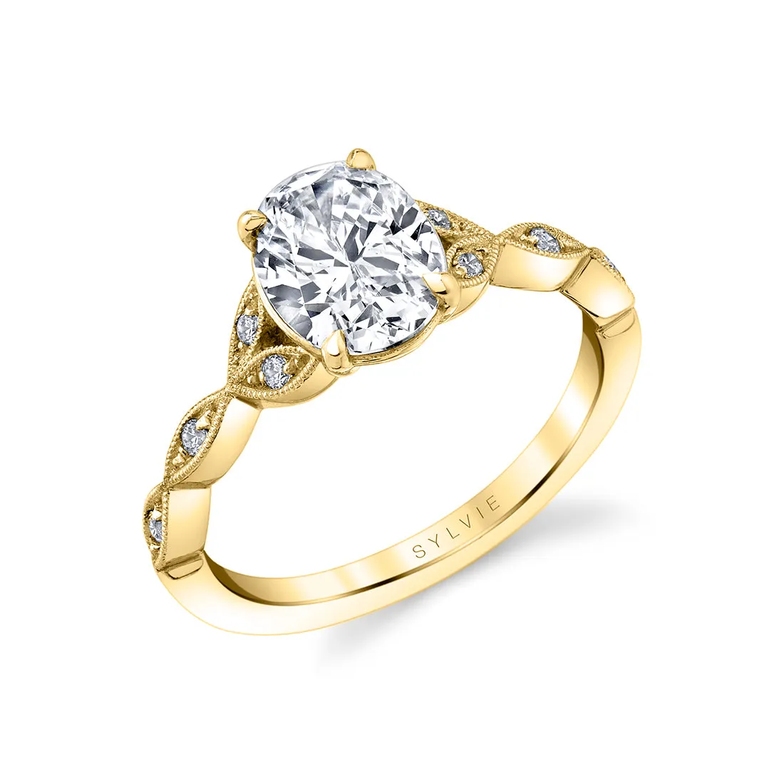 Oval Cut Unique Vintage Engagement Ring - Frederique 14k Gold Yellow