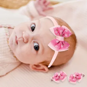 Polka Dot Pink Headband Set