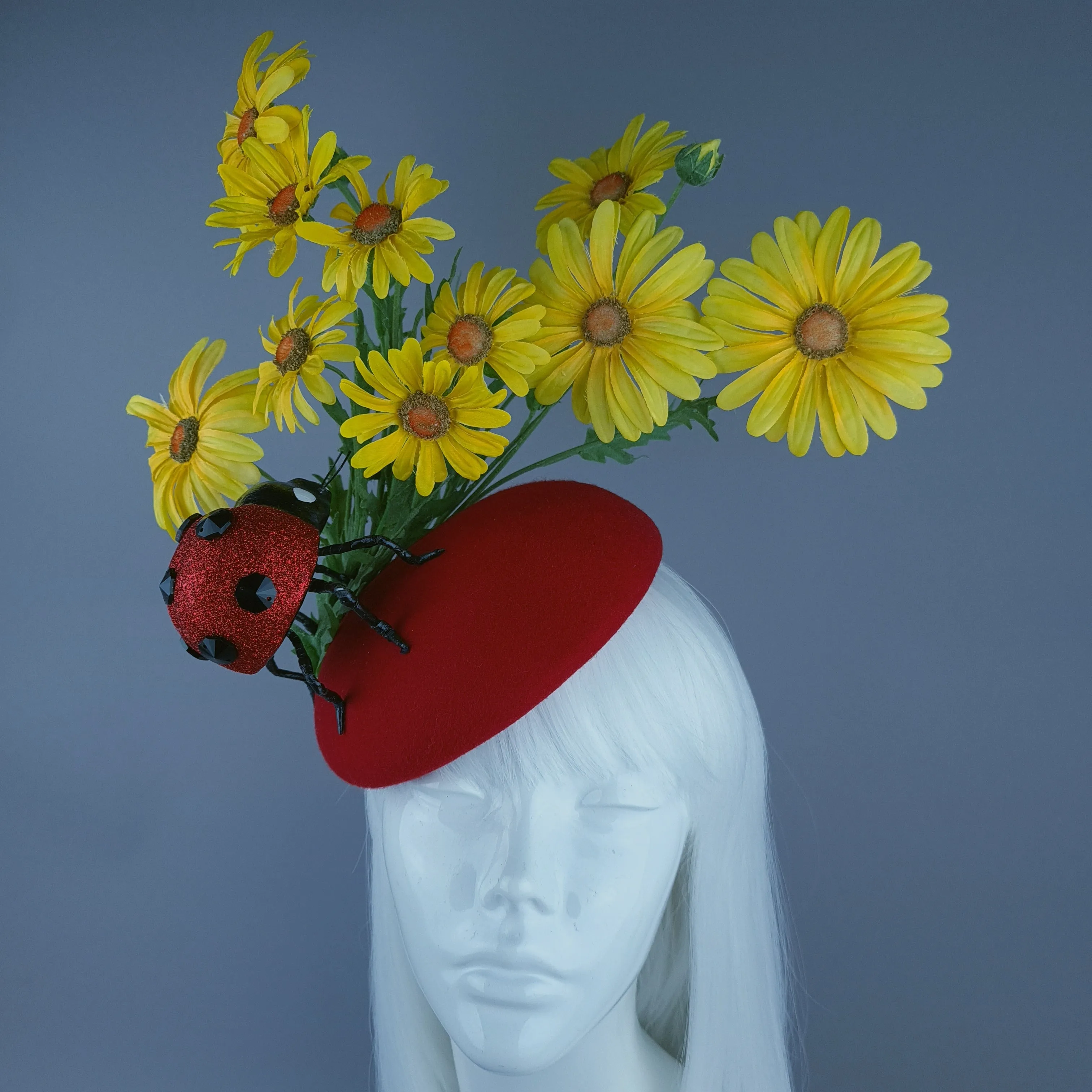 "Serenum" Red Ladybird & Daisy Fascinator Hat Headdress