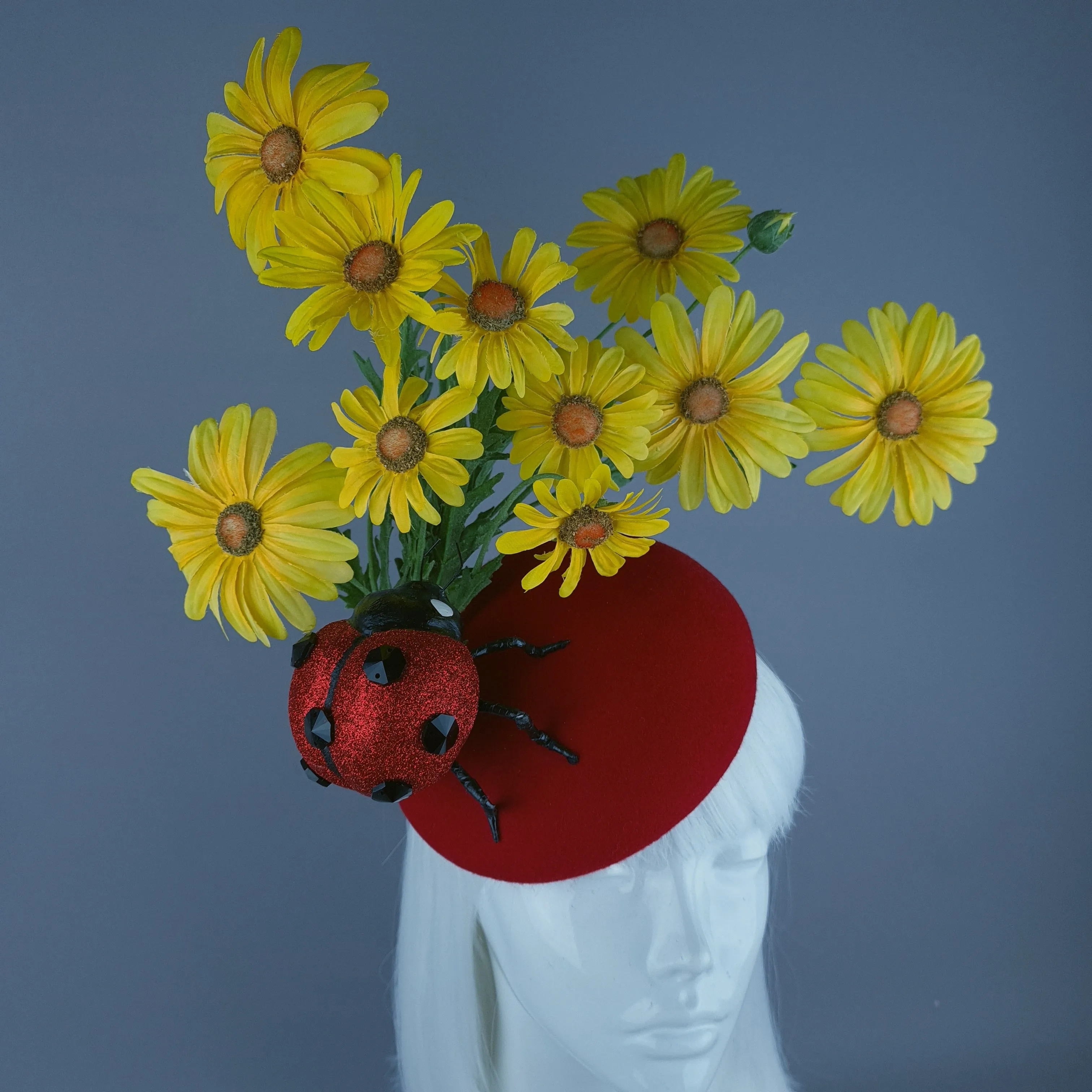 "Serenum" Red Ladybird & Daisy Fascinator Hat Headdress