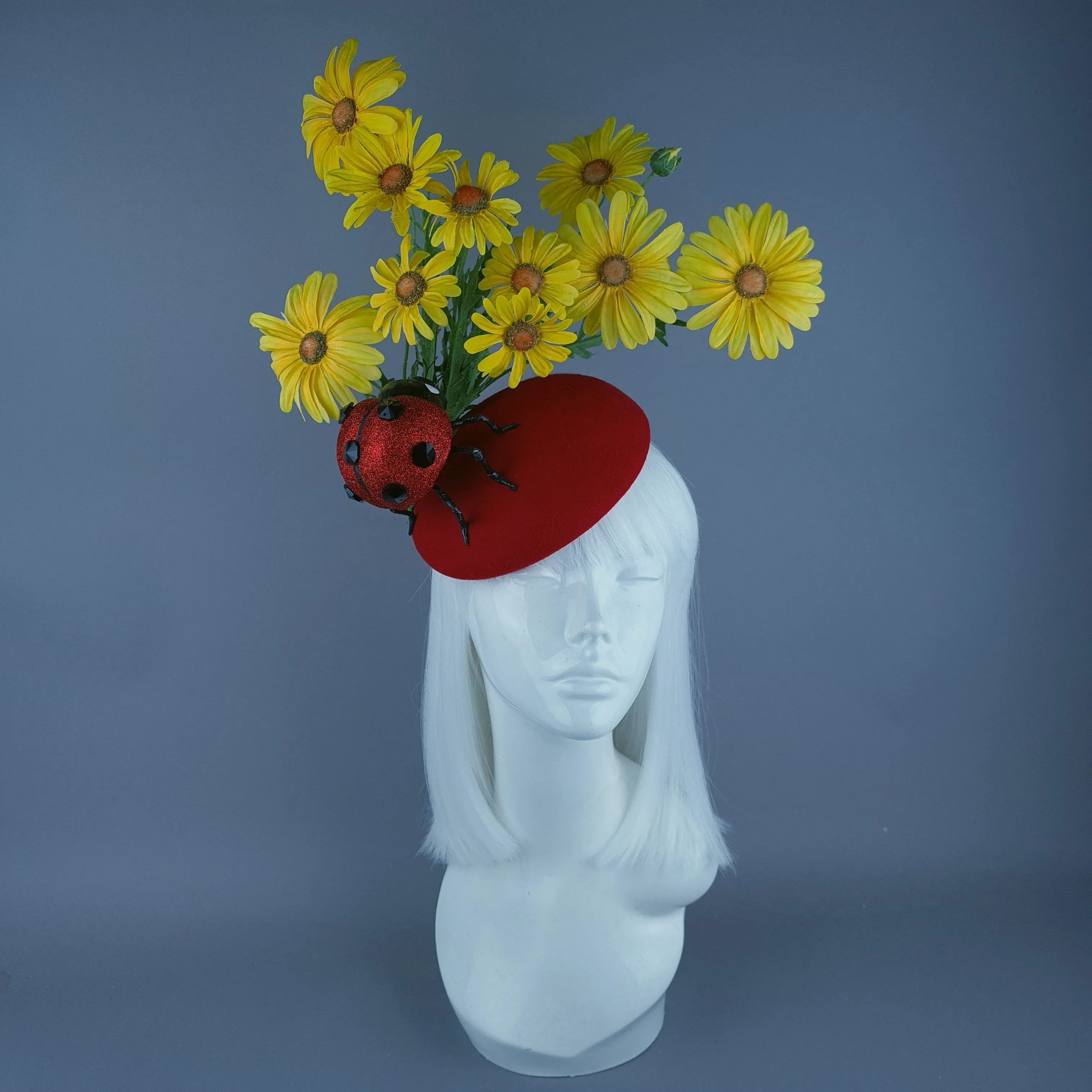 "Serenum" Red Ladybird & Daisy Fascinator Hat Headdress