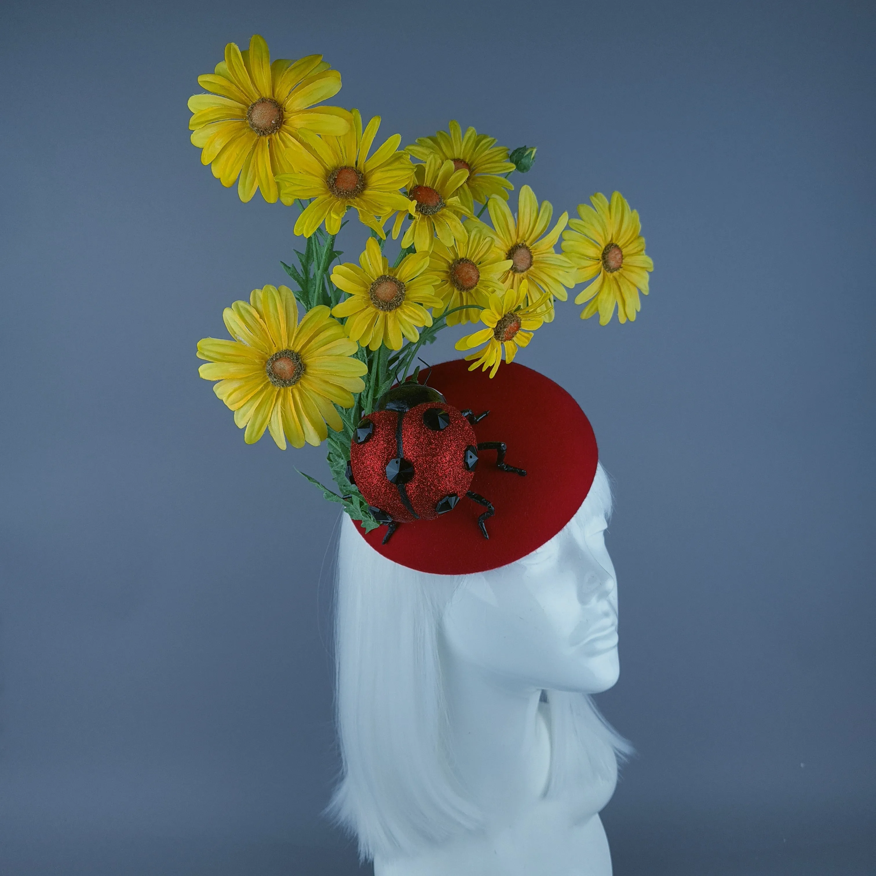 "Serenum" Red Ladybird & Daisy Fascinator Hat Headdress