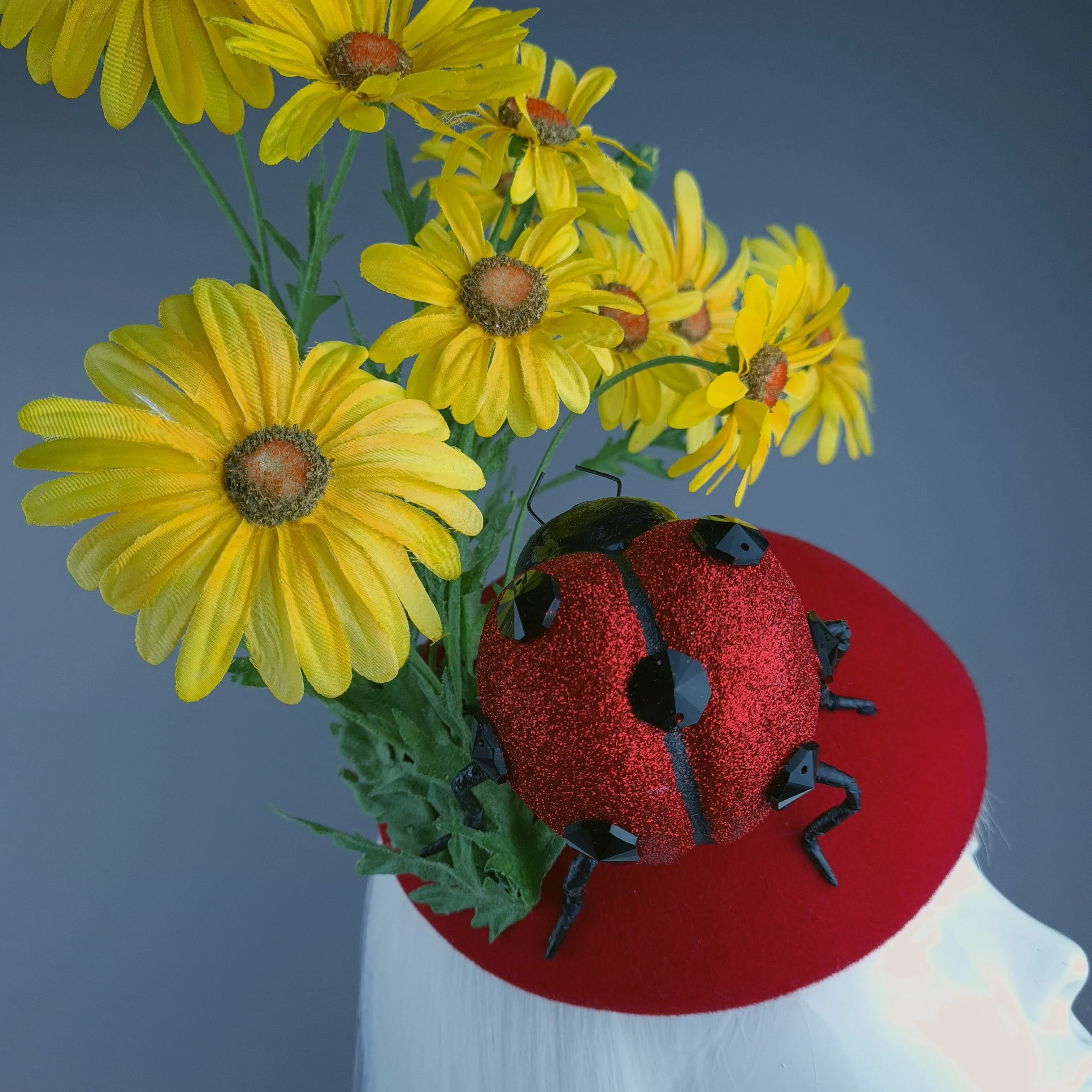 "Serenum" Red Ladybird & Daisy Fascinator Hat Headdress