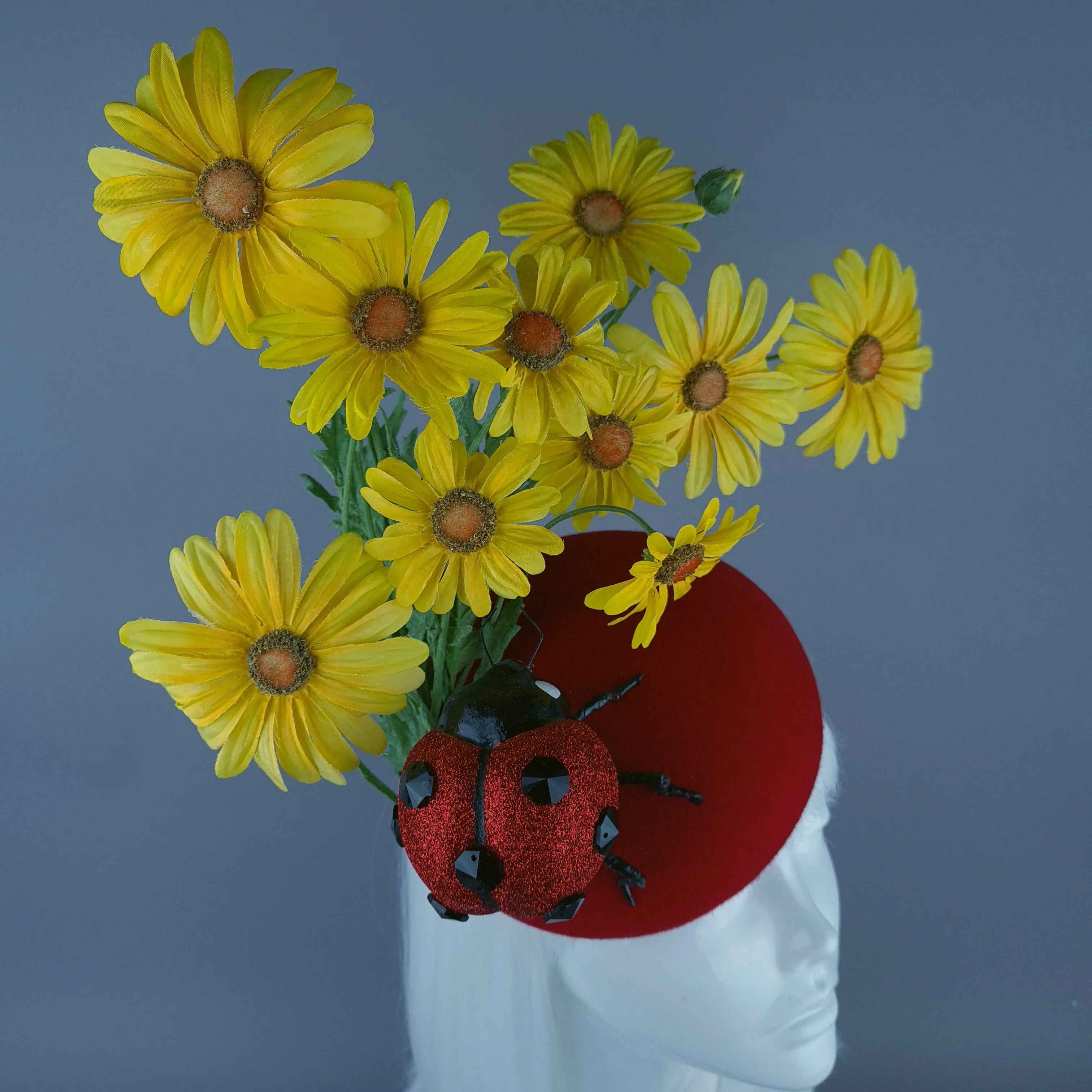 "Serenum" Red Ladybird & Daisy Fascinator Hat Headdress