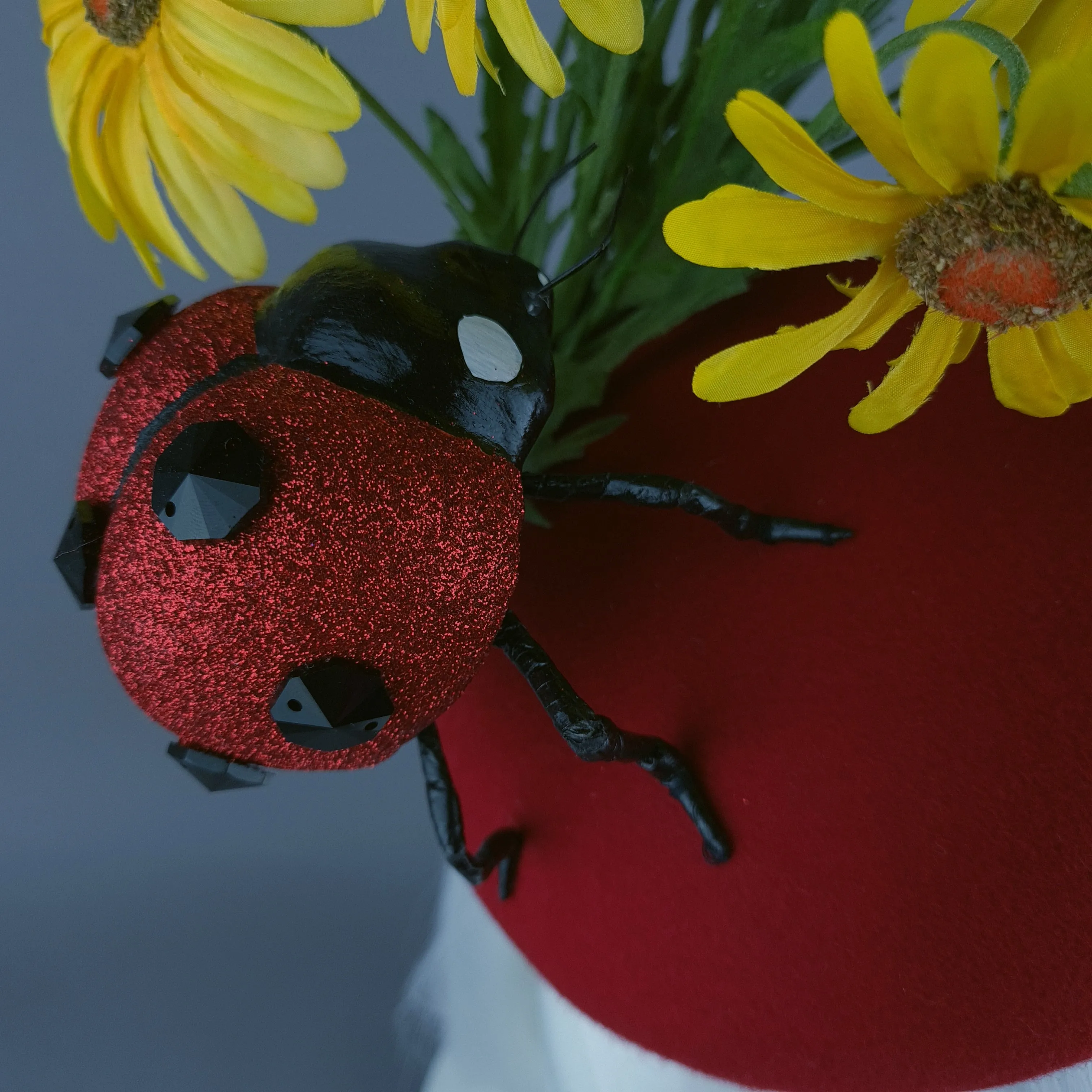 "Serenum" Red Ladybird & Daisy Fascinator Hat Headdress